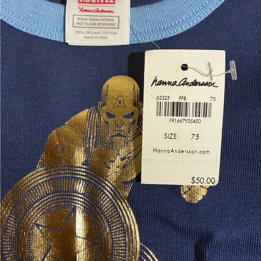 NWT Hanna Andersson Blue and Gold Captain America Pj set 12/18 months - Picture 3 of 3